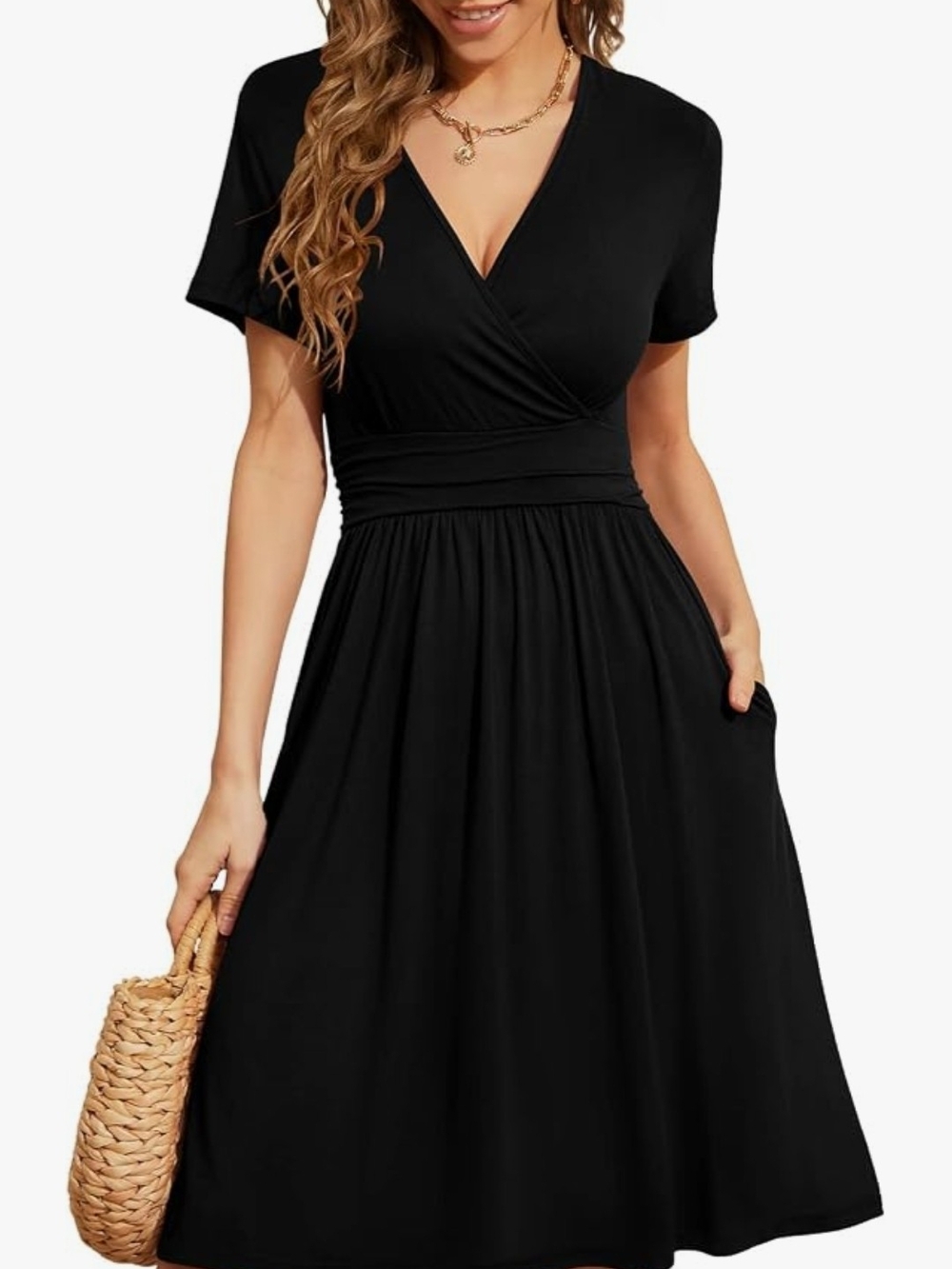Classic Black V‑Neck Wrap Waist Women’s Dress